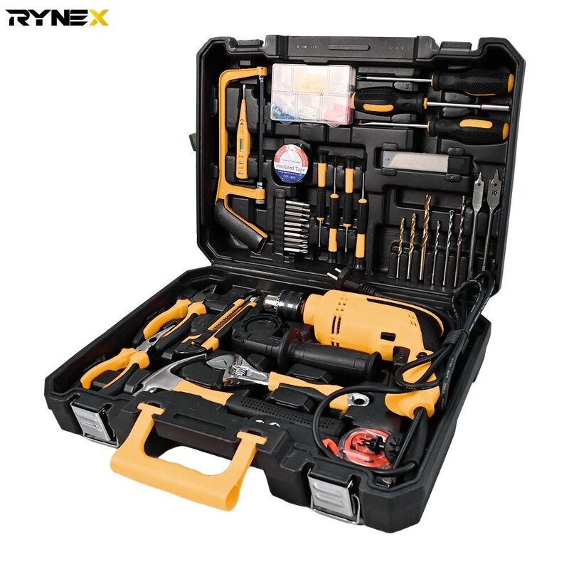 RYNEX 48-Piece Tool Kit with Impact Drill, Claw Hammer, Pliers and Sockets